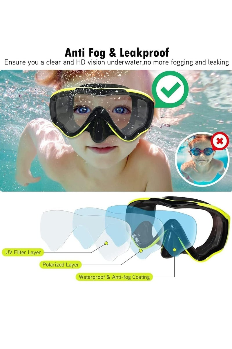 أوزيغالور 2 قطعة نظارات غطس للأطفال، قناع غطس بانورامي 180 درجة، نظارات سباحة مضادة للضباب ومضادة للتسرب للأطفال من 5 إلى 12 سنة - Image 2
