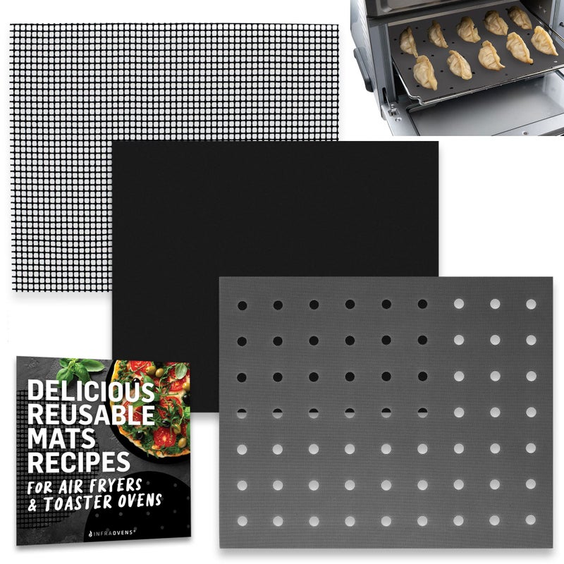 INFRAOVENS Reusable Liners for Toaster Oven Air Fryer 9 x 11 Accessories Compatible with Breville, Black & Decker, Cuisinart, Emeril Lagasse + More, Perforated Non-Stick Mats for Baking, Cooking, Oven Rack - Image 1