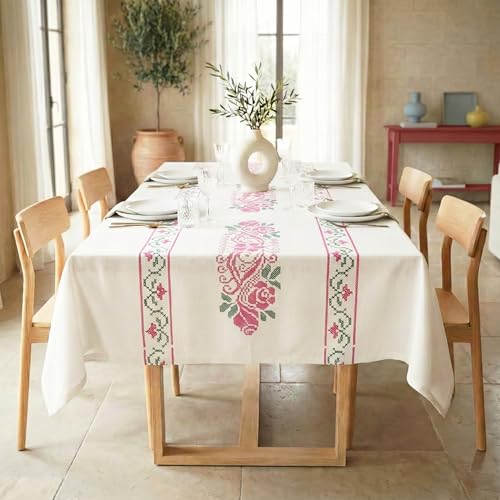 RUSTIQUE LINENS 100% Cotton Printed Table Cloth for 4 Seater|Water & Stain Resistant Dining Table Cover – Heavyweight, Washable –Daisy Line(150 x 150 CM) - Image 2