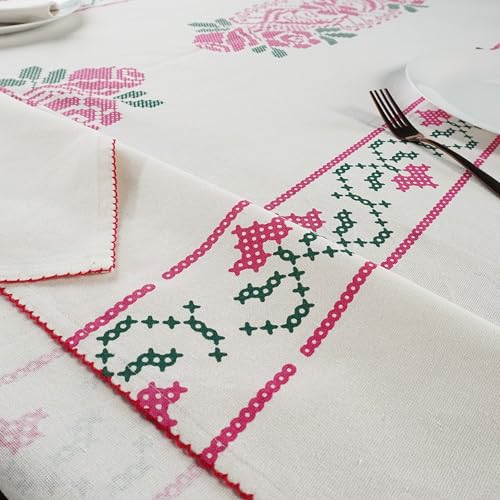 RUSTIQUE LINENS 100% Cotton Printed Table Cloth for 4 Seater|Water & Stain Resistant Dining Table Cover – Heavyweight, Washable –Daisy Line(150 x 150 CM) - Image 5