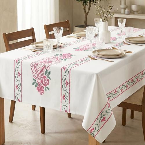 RUSTIQUE LINENS 100% Cotton Printed Table Cloth for 4 Seater|Water & Stain Resistant Dining Table Cover – Heavyweight, Washable –Daisy Line(150 x 150 CM) - Image 3