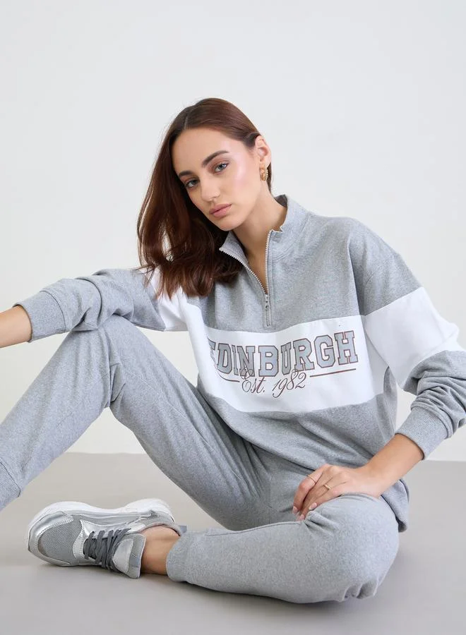 Styli Grey Regular Fit Longline Sweatshirt and Cuffed Jogger Co-Ords