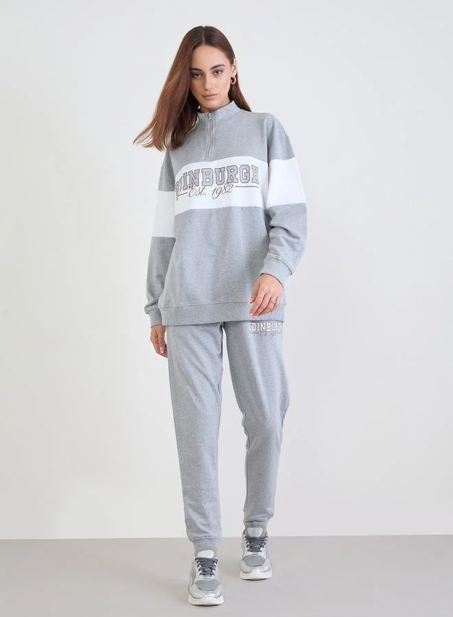 Styli Styli Grey Regular Fit Longline Sweatshirt and Cuffed Jogger Co-Ords