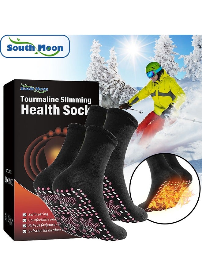 SOUTH MOON 2 Pairs Tourmaline Slimming Health Sock, Thermal Circulation Acupressure Self-Heating Shaping Socks, AFIZ Tourmaline Health Sock, Comfortable Breathable Foot Massage Self Warm Socks (Black) - Image 1