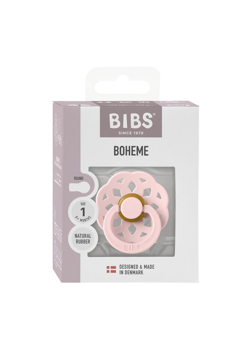 BIBS BIBS Pacifier Boheme 1 PACK | Round Nipple Baby Pacifier | BPA Free Natural Rubber Latex Soother | Made in Denmark | Size 1 (0-6 months) Blossom  - Image 1