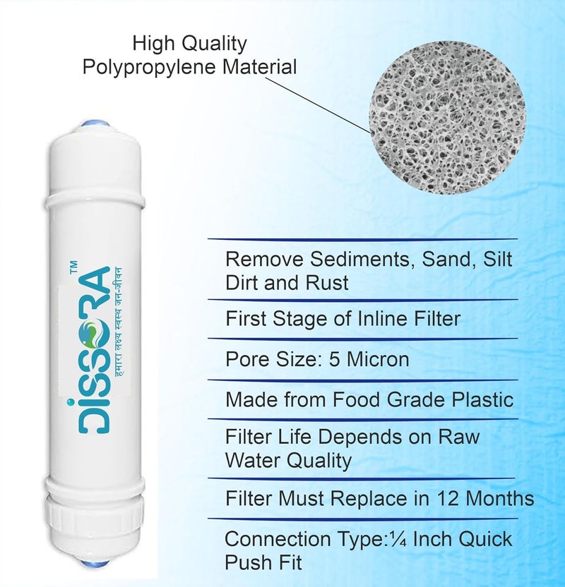 Dissora Silver 10 Inch Inline Pre Activated Carbon Block and Sediment Filter Cartridge Set Suitable for All Kind of RO UV UF Water Purifier Pack of 2 - Image 2