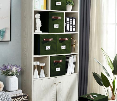 DECOMOMO Storage Bins, Cube Storage Bin with Labels, Fabric Storage Cubes for Shelves (10.5" x 11" / 6pcs, Olive Green) - Image 2