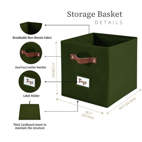 DECOMOMO Storage Bins, Cube Storage Bin with Labels, Fabric Storage Cubes for Shelves (10.5" x 11" / 6pcs, Olive Green) - Image 3