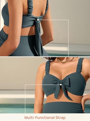 Summer Mae Ribbed Maternity Bikini Swimsuit for Women High Waisted Two-Piece Bathing Suit Crop Top Pregnancy Swimwear Balsam Green 12 - Image 4