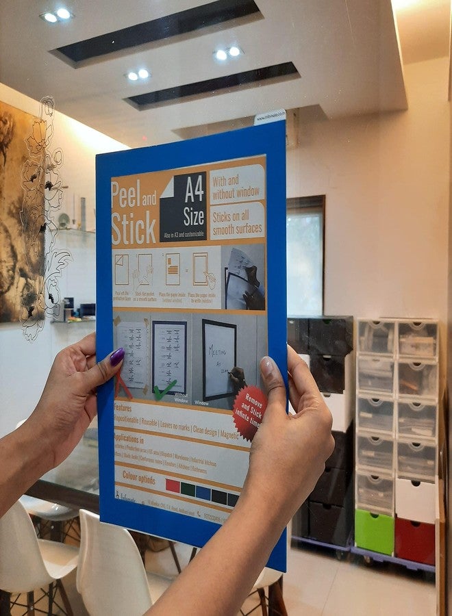 Infomate 'Peel and Stick' Reusable Self Adhesive Non-Residue Magnetic A4 Document/Signage Holder for Glass Surface, Pack of 2, Blue - Image 1