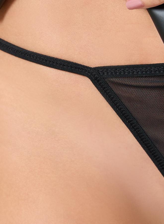 Take Two Solid PU Wired Lace Up Bralette, Brief and Skirt Set - Image 4