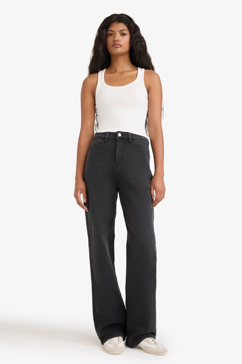 DeFacto Grey Woman Relax Fit High Waist Straight Leg Long Jeans Casual - Image 2