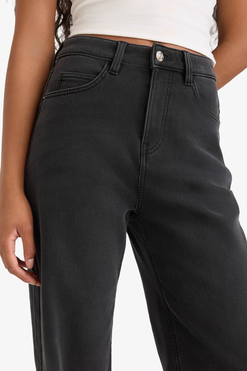 DeFacto Grey Woman Relax Fit High Waist Straight Leg Long Jeans Casual - Image 5