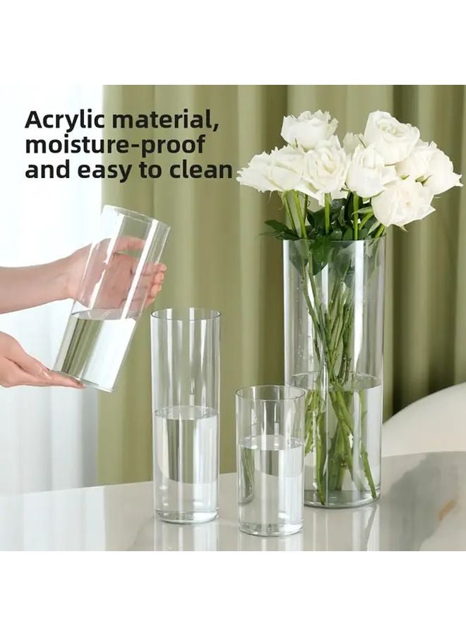 Transparent Acrylic Cylinder Vase Large and Small Set for Home Decor Flower Arrangement - Image 5