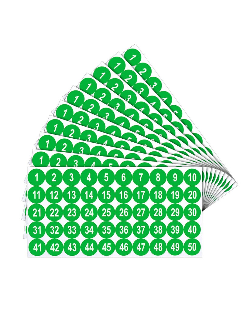 Excefore Number Stickers, Consecutive Number Stickers (1-50) 2.54cm Number Labels Waterproof Self-Adhesive Universal Label for Indoor Outdoor Daily Storage Uses (Green, 10 Sheets)  - Image 1