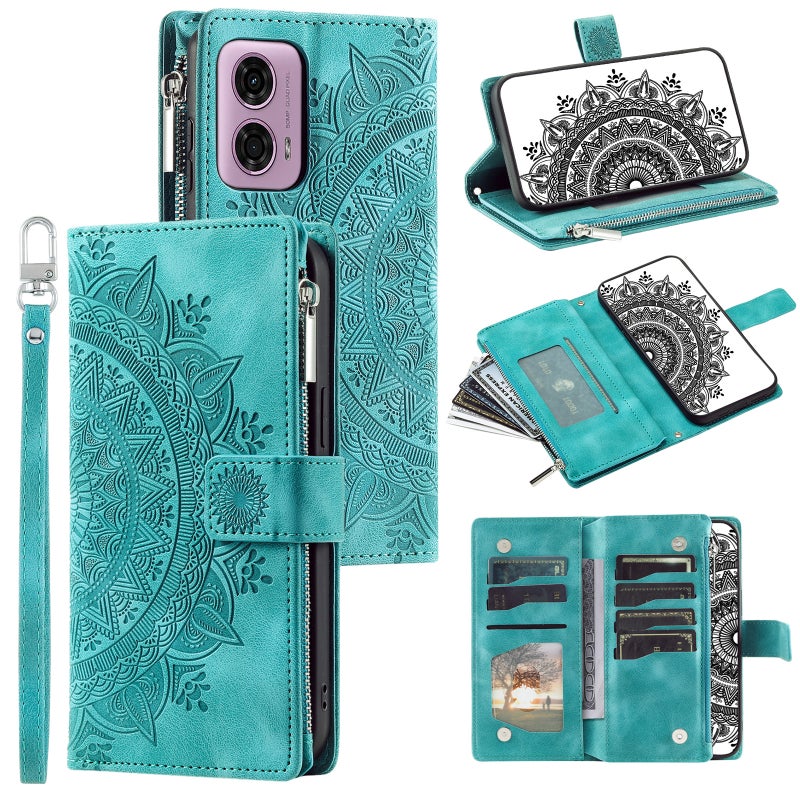 HuHa Case Cover For Motorola Moto G85 Multi-Card Totem Zipper Leather Phone Case(Green) - Image 1