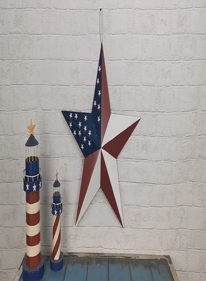 Why Decor Metal Barn Star American Patriotic Star Wall Decoration Gift for Man Outdoor Indoor Hanging Wall Decor Star Ornament 16.5inch (American Barn Star-G) - Image 2