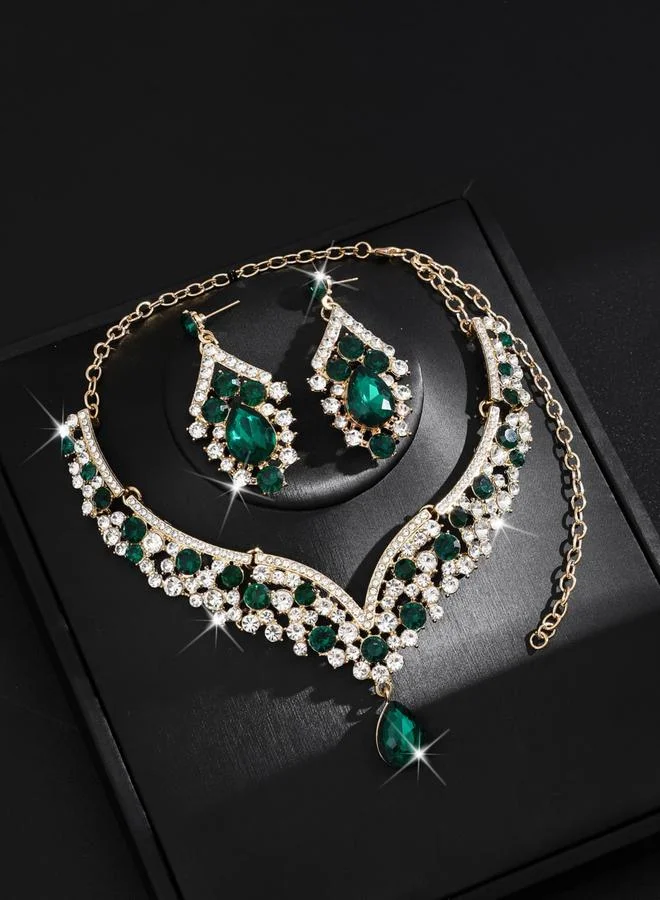 Take Two 2-Piece Embellished Rhinestone Pendant Necklace and Earrings Jewelry Set