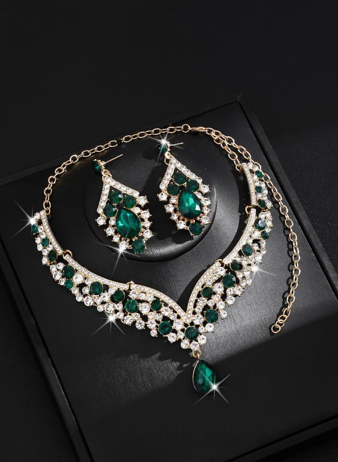 Take Two 2-Piece Embellished Rhinestone Pendant Necklace and Earrings Jewelry Set - Image 2