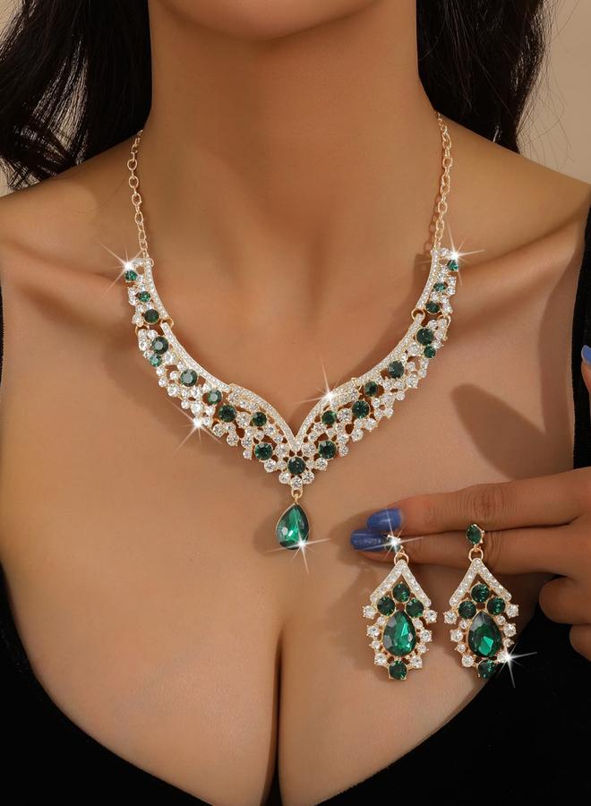 Take Two 2-Piece Embellished Rhinestone Pendant Necklace and Earrings Jewelry Set - Image 1