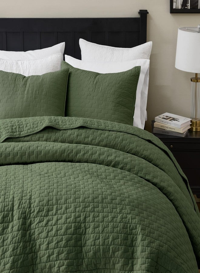 palassio Olive Green 100% Cotton Quilt King Size Bedding Sets with 2 Pillow Shams, Textured Lightweight Soft Bedspread Shabby Chic Coverlet, Quilted Comforter Bed Cover for All Season, 3 Pieces - Image 3