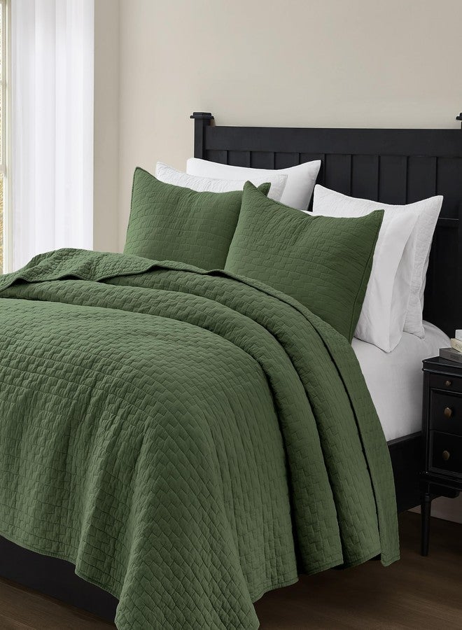 palassio Olive Green 100% Cotton Quilt King Size Bedding Sets with 2 Pillow Shams, Textured Lightweight Soft Bedspread Shabby Chic Coverlet, Quilted Comforter Bed Cover for All Season, 3 Pieces - Image 4