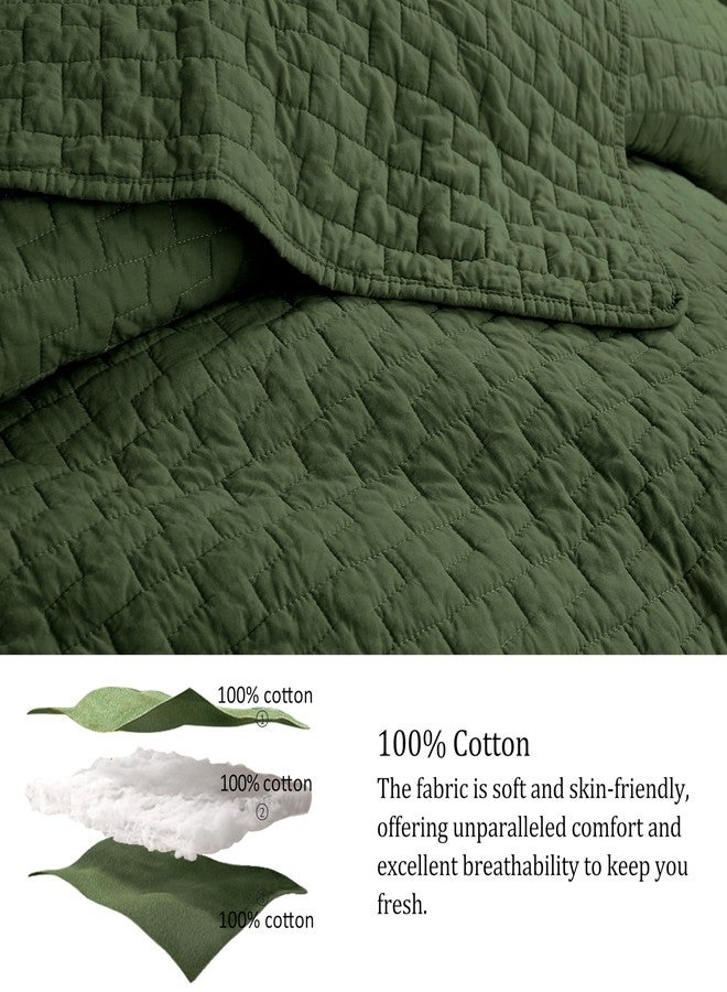 palassio Olive Green 100% Cotton Quilt King Size Bedding Sets with 2 Pillow Shams, Textured Lightweight Soft Bedspread Shabby Chic Coverlet, Quilted Comforter Bed Cover for All Season, 3 Pieces - Image 5