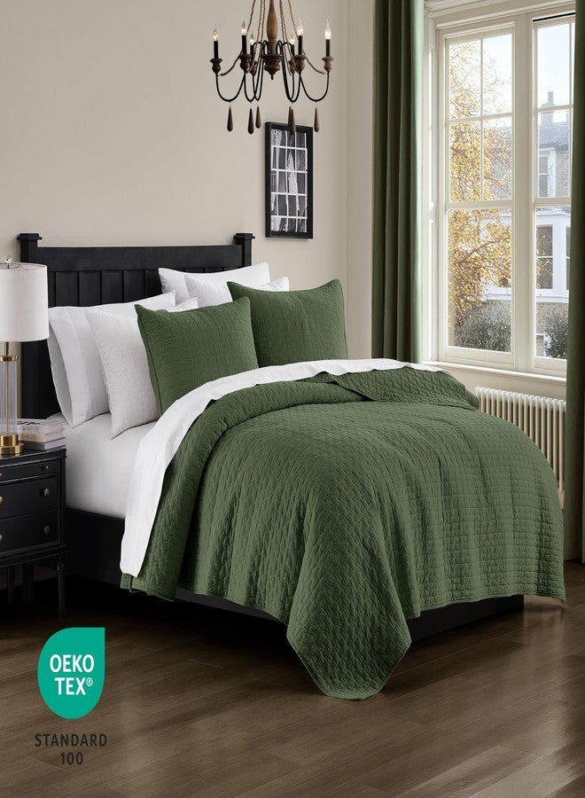 palassio Olive Green 100% Cotton Quilt King Size Bedding Sets with 2 Pillow Shams, Textured Lightweight Soft Bedspread Shabby Chic Coverlet, Quilted Comforter Bed Cover for All Season, 3 Pieces - Image 2