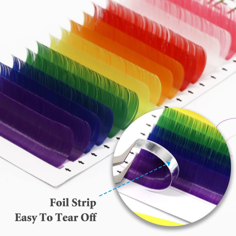 MERETON 16 Rows Colored Lash Extensions White Pink Red Golden Yellow Green Blue Purple Mix Color 0.07mm D Curl Color Lashes Extension Individual Single Classic Eyelash Extensions(0.07 D 14mm) - Image 4
