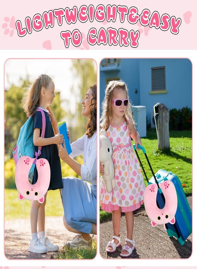 Prewplam Kids Neck Pillow for Travel, Cute Cat Neck Pillow with Eye Mask for Sleeping Journey, Soft U-Shaped Travel Pillow for Airplane Car (Pink) - Image 3