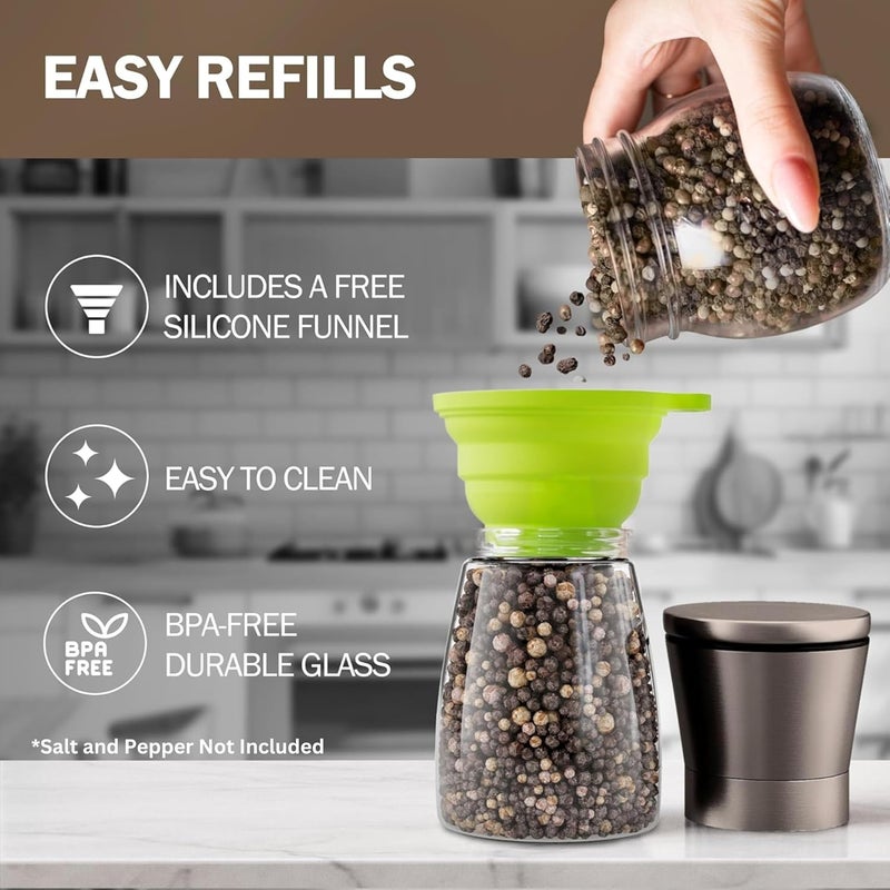 HOME EC Original Gun Metal Bronze Salt and Pepper Grinder Set of 2 - Adjustable Ceramic Grinder - Glass Salt and Pepper Shakers With Funnel and Ebook - Spice Mill - Bronze Kitchen Accessories - Image 4