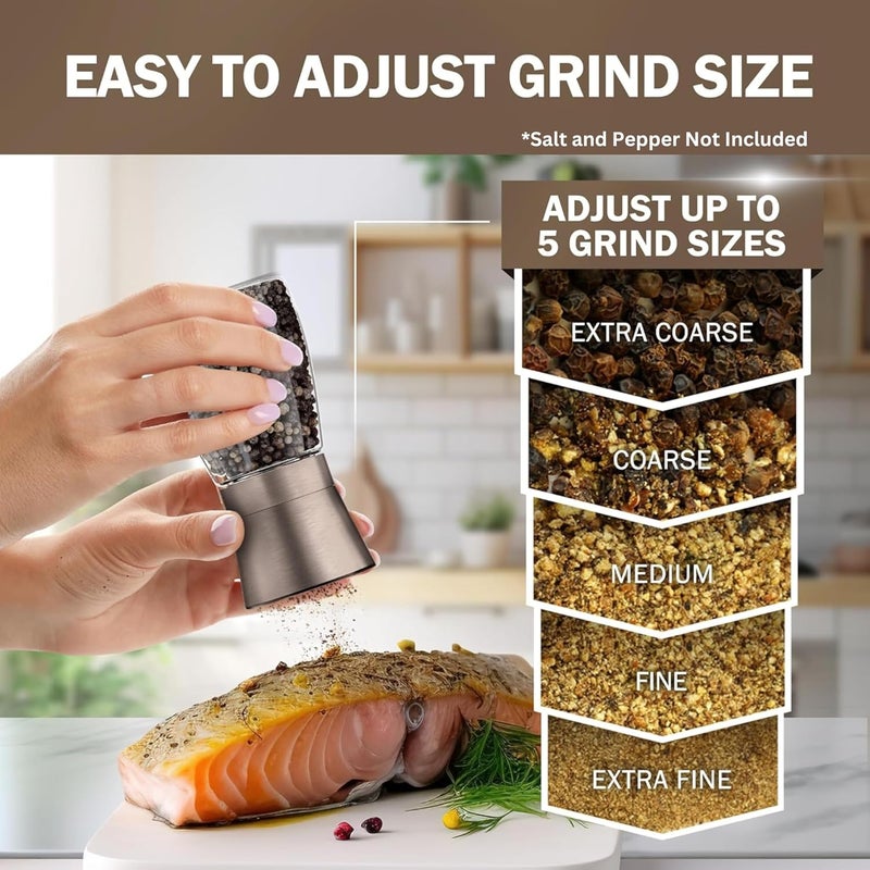 HOME EC Original Gun Metal Bronze Salt and Pepper Grinder Set of 2 - Adjustable Ceramic Grinder - Glass Salt and Pepper Shakers With Funnel and Ebook - Spice Mill - Bronze Kitchen Accessories - Image 3