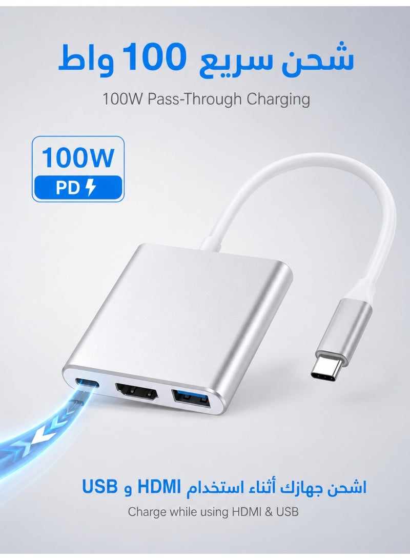 زابلين  محول USB C ثلاثي في واحد بقدرة توصيل 100 واط وUSB 3.0 وHDMI بدقة 4K لجهاز MacBook Pro من عامي 2022-2016، وMac Air الجديد، وSurface، وChrome، وSteam Deck، مُعدّل مستقر للسائق - Image 5