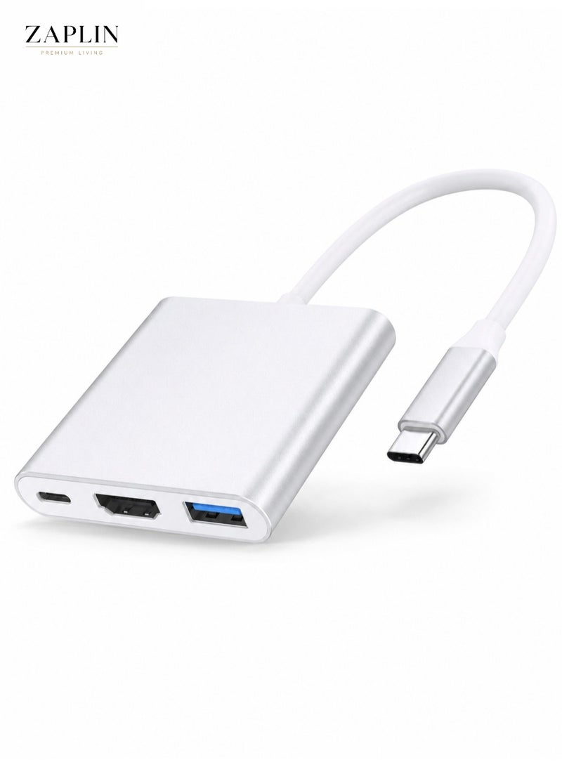 زابلين  محول USB C ثلاثي في واحد بقدرة توصيل 100 واط وUSB 3.0 وHDMI بدقة 4K لجهاز MacBook Pro من عامي 2022-2016، وMac Air الجديد، وSurface، وChrome، وSteam Deck، مُعدّل مستقر للسائق - Image 1