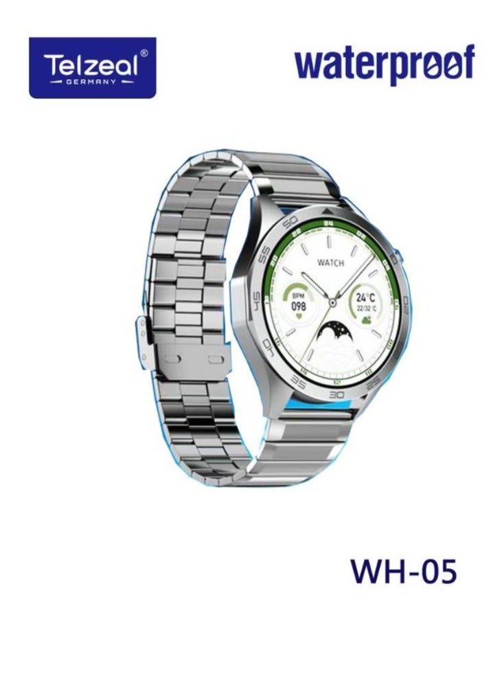 Telzeal WH 05 Waterproof Smart Watch With Max Screen 3 Pair Straps and Charging Cable Designed for Men Silver - Image 2