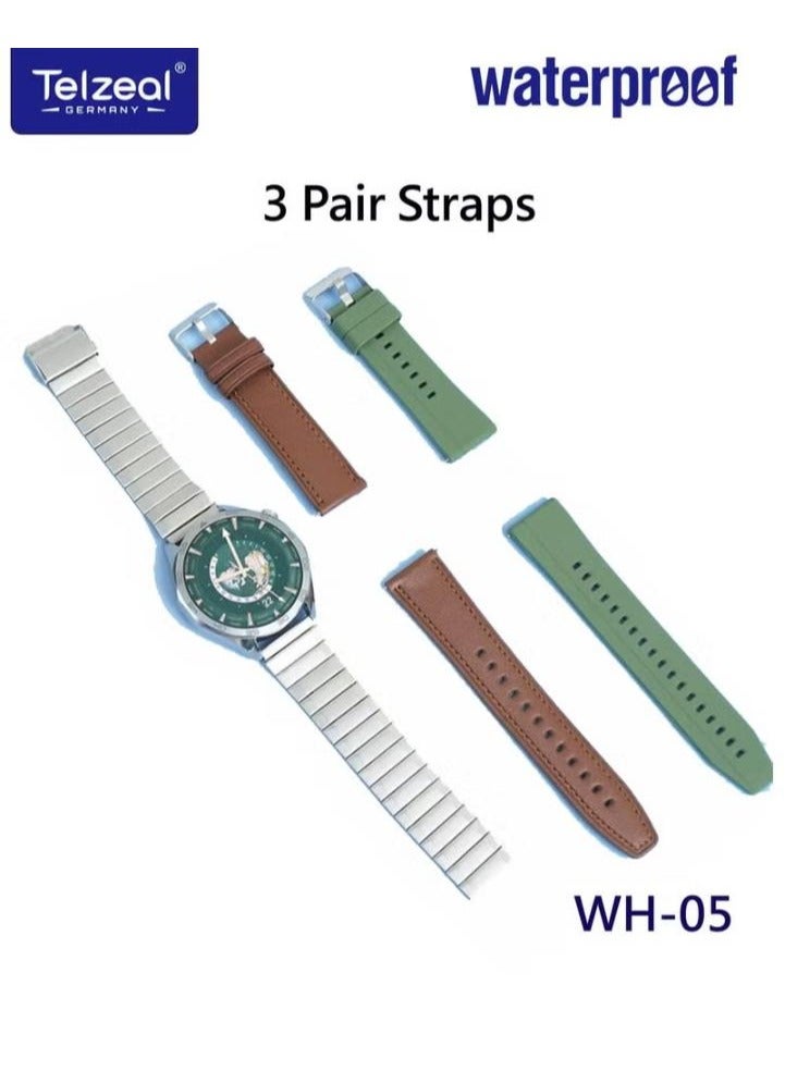 Telzeal WH 05 Waterproof Smart Watch With Max Screen 3 Pair Straps and Charging Cable Designed for Men Silver - Image 3