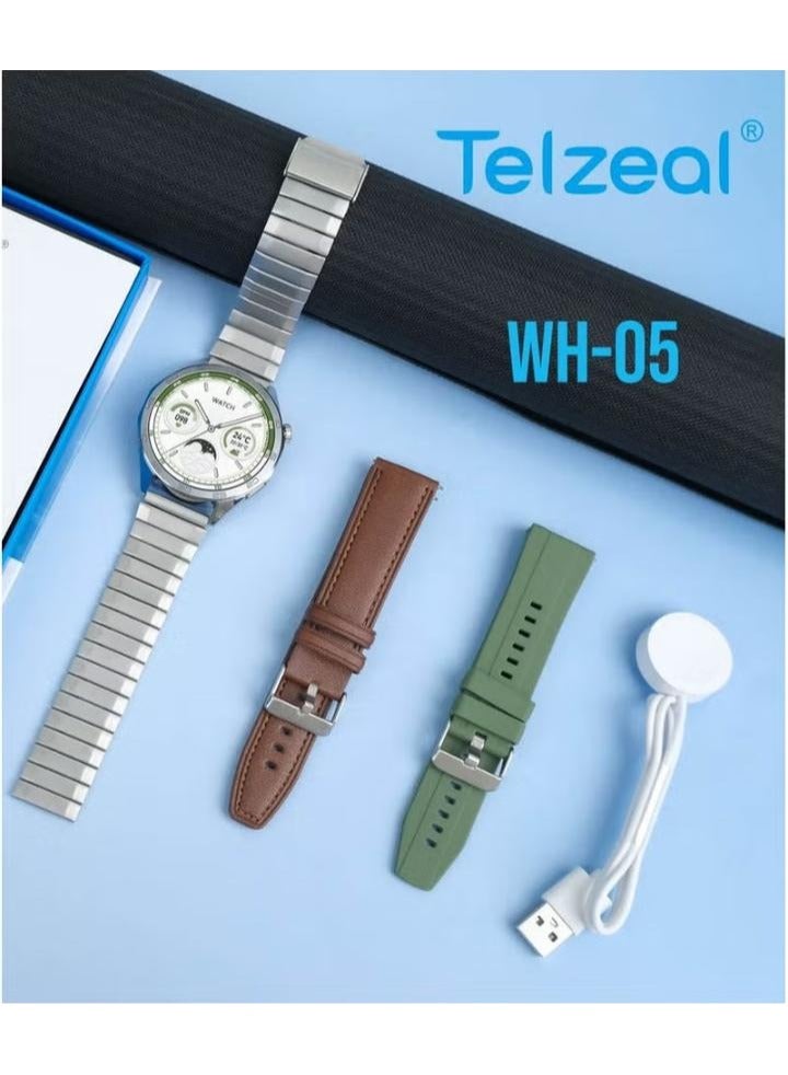 Telzeal WH 05 Waterproof Smart Watch With Max Screen 3 Pair Straps and Charging Cable Designed for Men Silver - Image 4