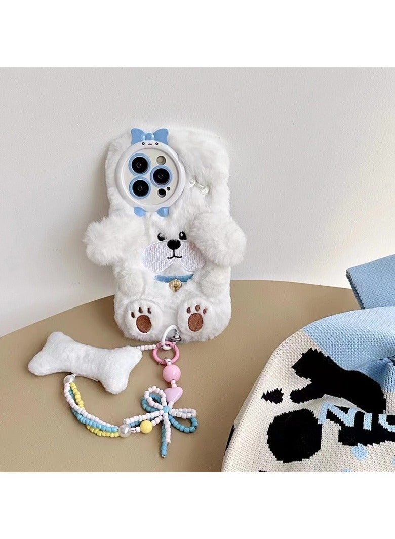 Furry iPhone 15 Pro Max Case, Cute Warm Plush Phone Case, 3D Cartoon Furry Winter Case for Female Girls