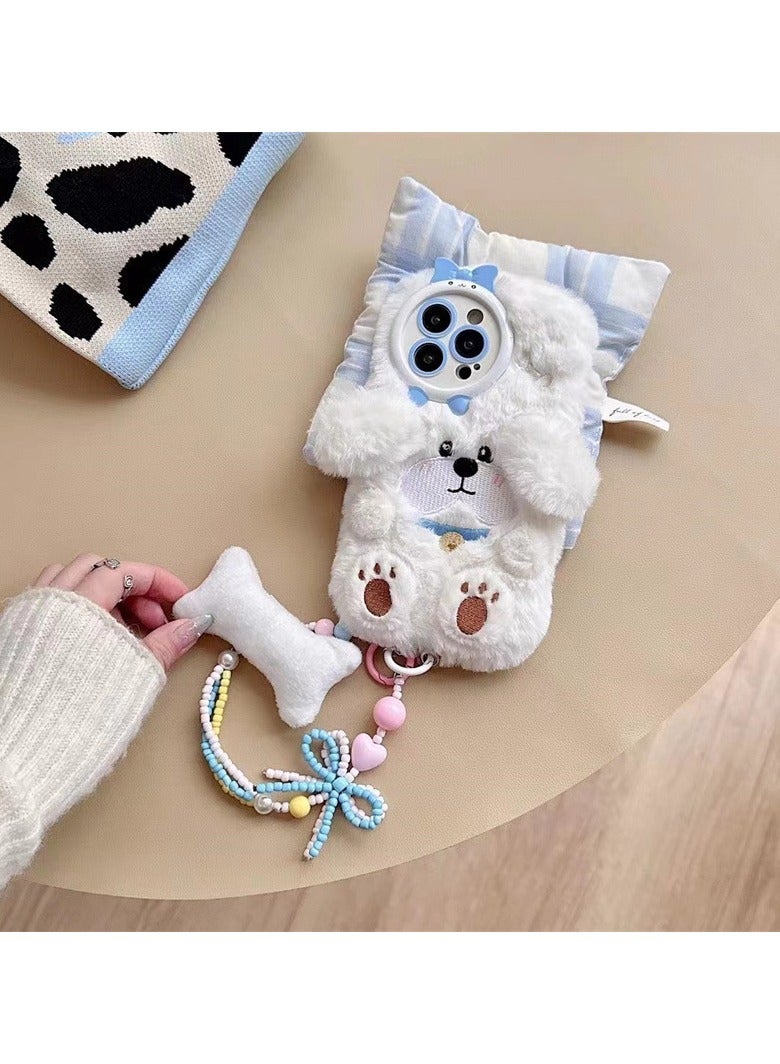 Furry iPhone 15 Pro Max Case, Cute Warm Plush Phone Case, 3D Cartoon Furry Winter Case for Female Girls