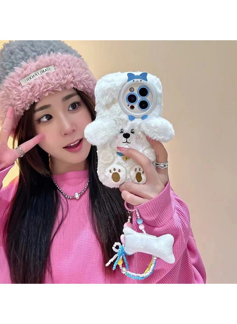 Furry iPhone 15 Pro Max Case, Cute Warm Plush Phone Case, 3D Cartoon Furry Winter Case for Female Girls