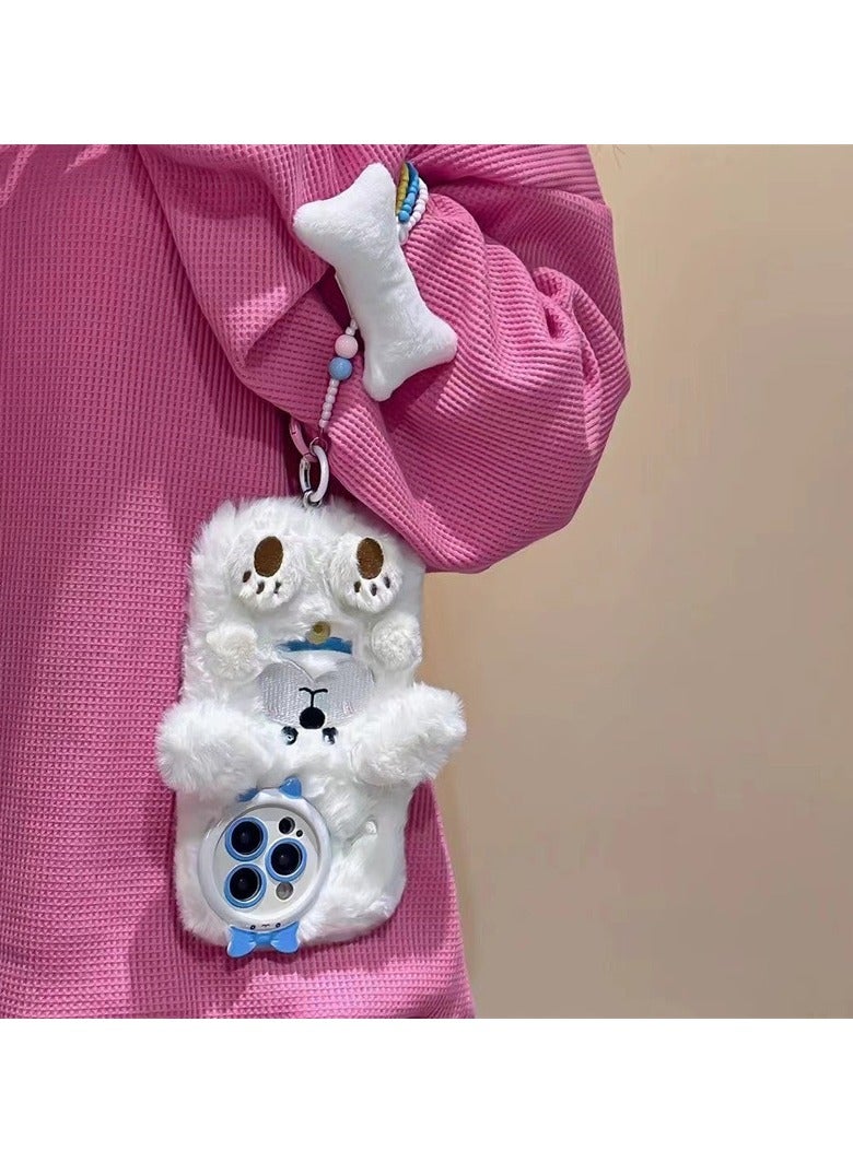 Furry iPhone 15 Pro Max Case, Cute Warm Plush Phone Case, 3D Cartoon Furry Winter Case for Female Girls