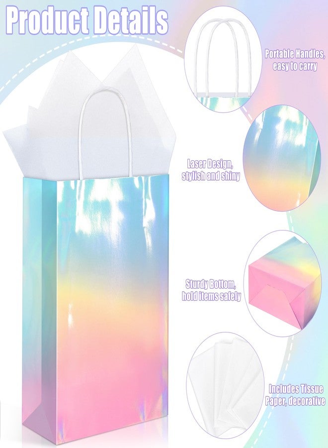 MIMIND 24 Pack Iridescent Paper Gift Bags with Handles Holographic Party Favor Bags with Tissue Paper 8.7 x 6.3 x 3.1 Inch Glitter Gradient Pink and Blue Goodie Candy Bag for Wedding Birthday Parties - Image 3