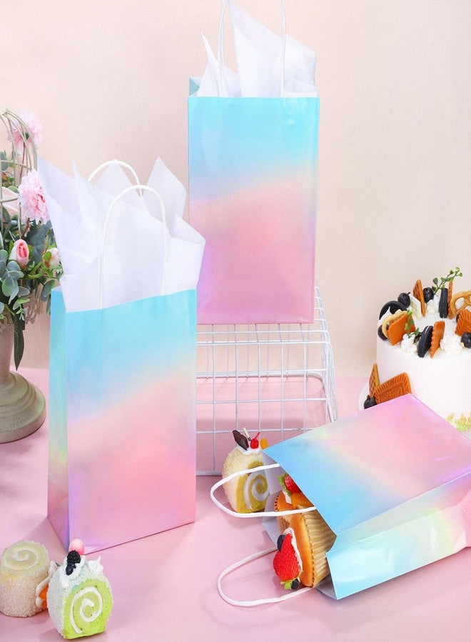 MIMIND 24 Pack Iridescent Paper Gift Bags with Handles Holographic Party Favor Bags with Tissue Paper 8.7 x 6.3 x 3.1 Inch Glitter Gradient Pink and Blue Goodie Candy Bag for Wedding Birthday Parties - Image 4