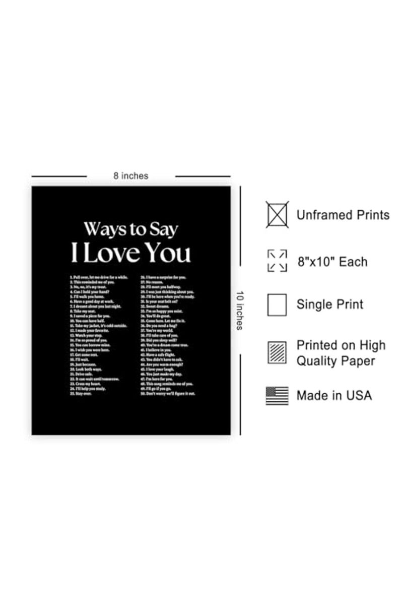 Poster Master Ways To Say I Love You Poster - Motivational Print - Valentine's Day Art - Positive Quote Art - Love Art - Black Typography Art - Romantic Living Room Decor - 8x10 UNFRAMED Wall Art - Image 2