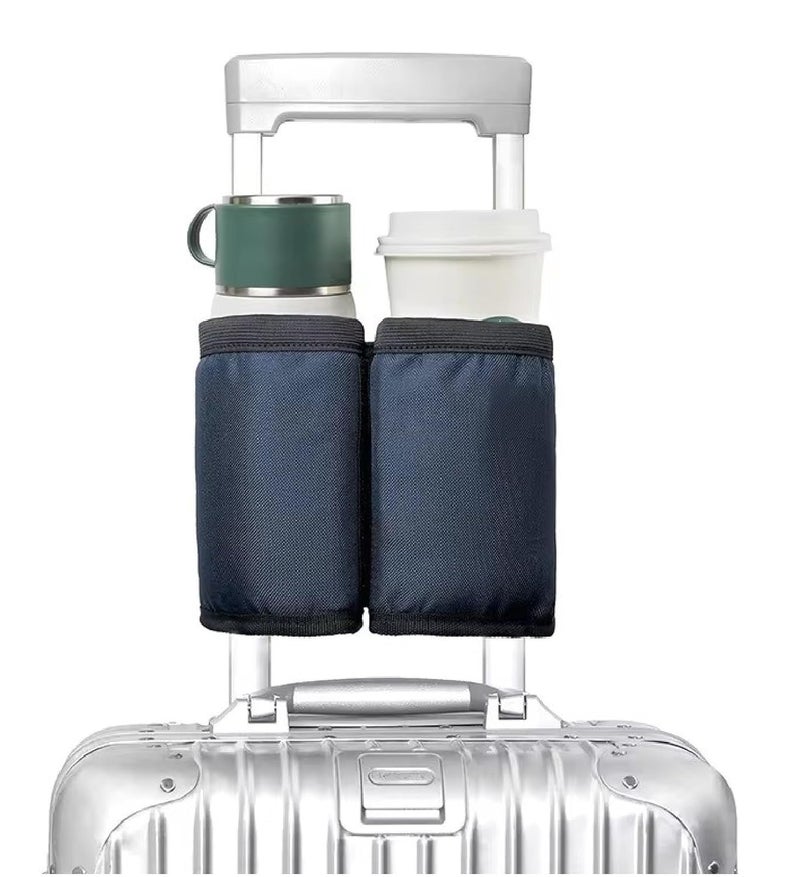ALASKA ® Luggage Travel Cup, Water Bottle Holder, Drink Caddy. Holds Coffee Mugs and Tumblers Fits All Trolly Bags Handles with Built-in Pouch. A Must-Have Travel Essential. (Blue) - Image 1