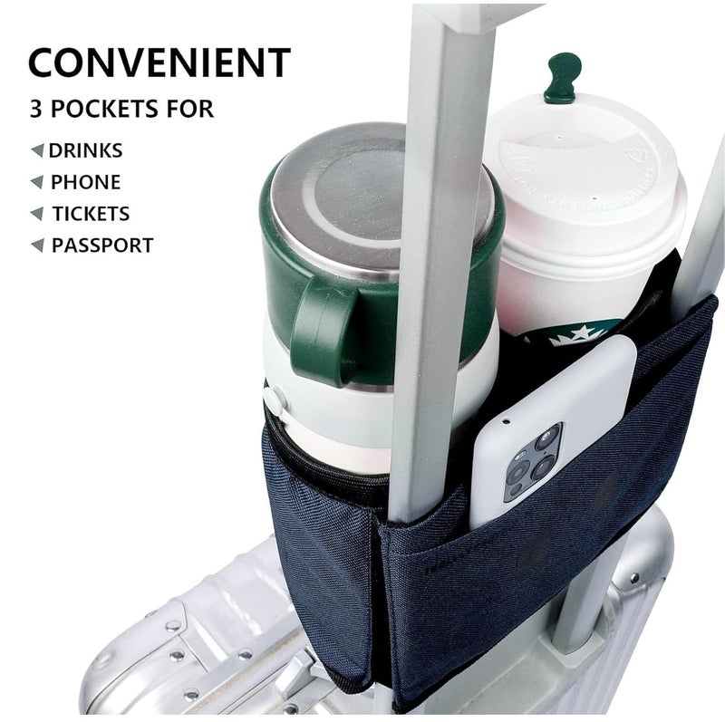 ALASKA ® Luggage Travel Cup, Water Bottle Holder, Drink Caddy. Holds Coffee Mugs and Tumblers Fits All Trolly Bags Handles with Built-in Pouch. A Must-Have Travel Essential. (Blue) - Image 2