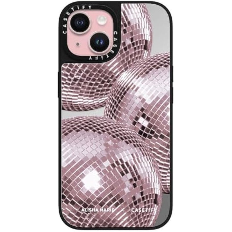 Casetify Mirror iPhone 15 Case 【Reflective / 4.9ft Drop Protection/Compatible with Magsafe】 - Alisha Marie Disco Baby Case - Silver on Black - Image 1