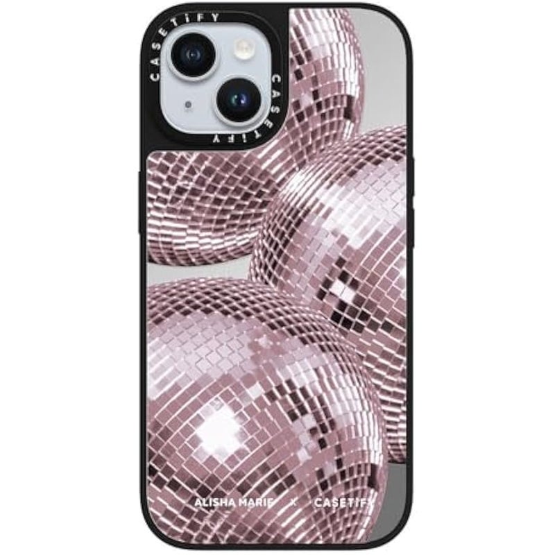 Casetify Mirror iPhone 15 Case 【Reflective / 4.9ft Drop Protection/Compatible with Magsafe】 - Alisha Marie Disco Baby Case - Silver on Black - Image 4