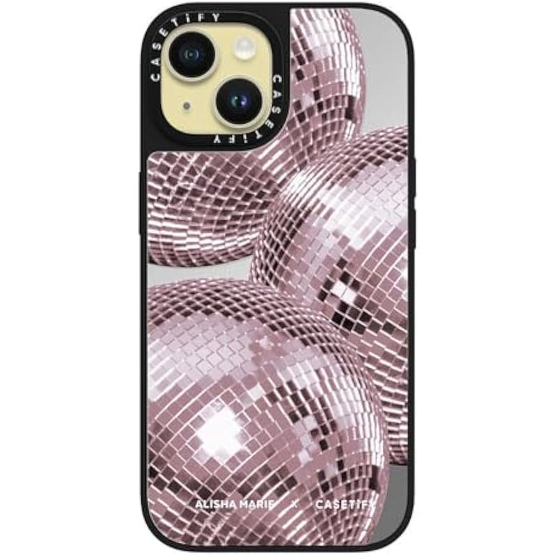 Casetify Mirror iPhone 15 Case 【Reflective / 4.9ft Drop Protection/Compatible with Magsafe】 - Alisha Marie Disco Baby Case - Silver on Black - Image 2