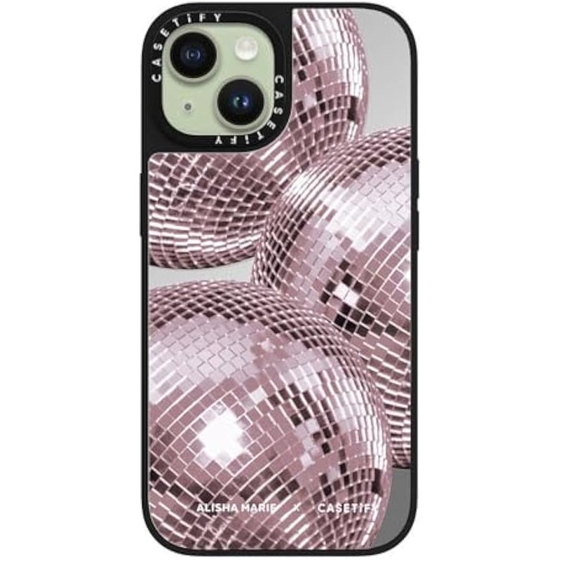 Casetify Mirror iPhone 15 Case 【Reflective / 4.9ft Drop Protection/Compatible with Magsafe】 - Alisha Marie Disco Baby Case - Silver on Black - Image 3